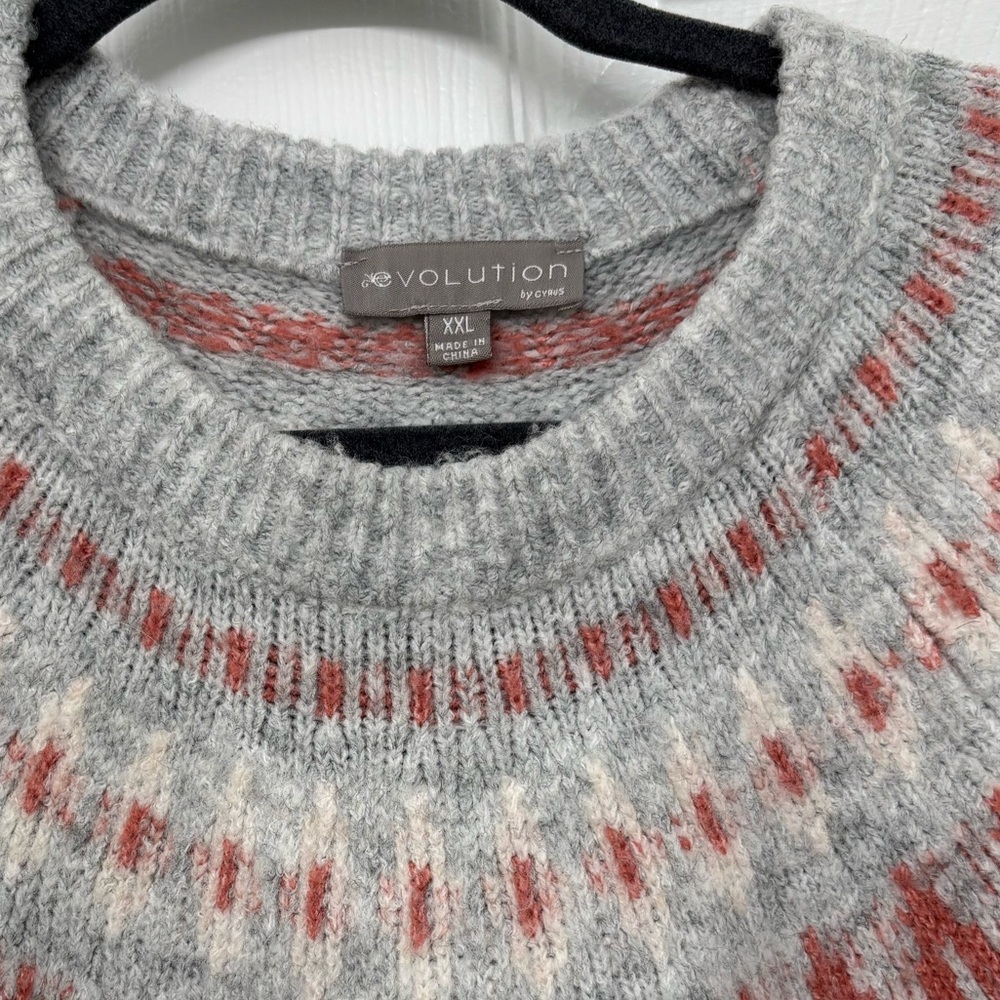 Fair Isle Sweater Cream and Gray Women’s XXL evolution by Cyrus - Picture 2 of 5